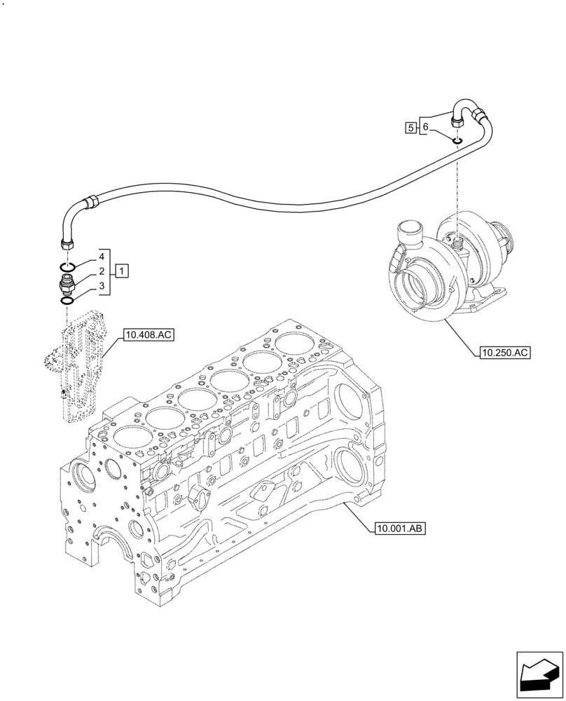 Схема запчастей Case IH F4DFE6132 B007 - (10.250.AD) - TURBOCHARGER OIL LINE (10) - ENGINE