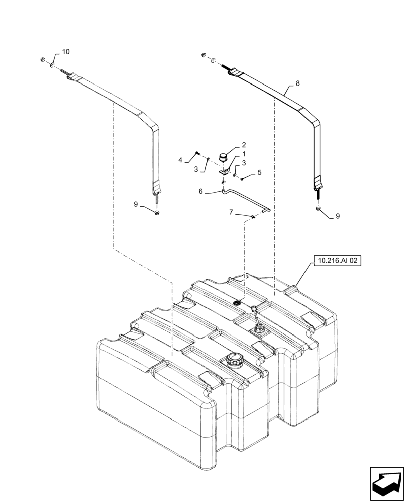 Схема запчастей Case IH TITAN 3040 - (10.216.AI[01]) - FUEL TANK, MOUNTING STRAPS, AND BREATHER (10) - ENGINE