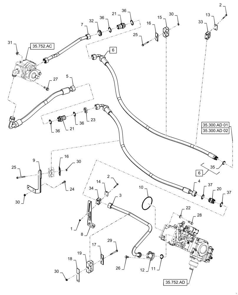 Схема запчастей Case IH 7240 - (35.752.AA) - HYDRAULIC SYSTEM, FAN, ENGINE (35) - HYDRAULIC SYSTEMS