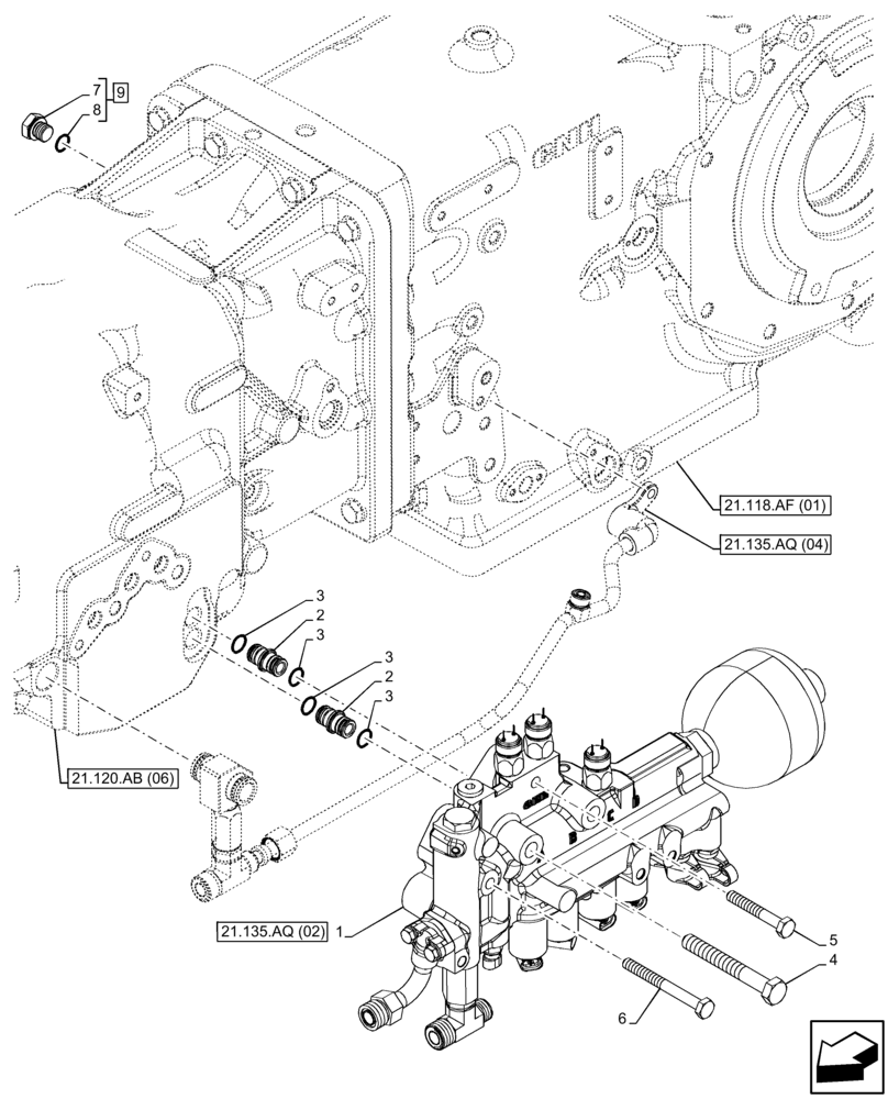 Схема запчастей Case IH FARMALL 100C - (21.135.AQ[01]) - TRANSMISSION, POWERSHIFT, CONTROL VALVE, HI-LO (21) - TRANSMISSION