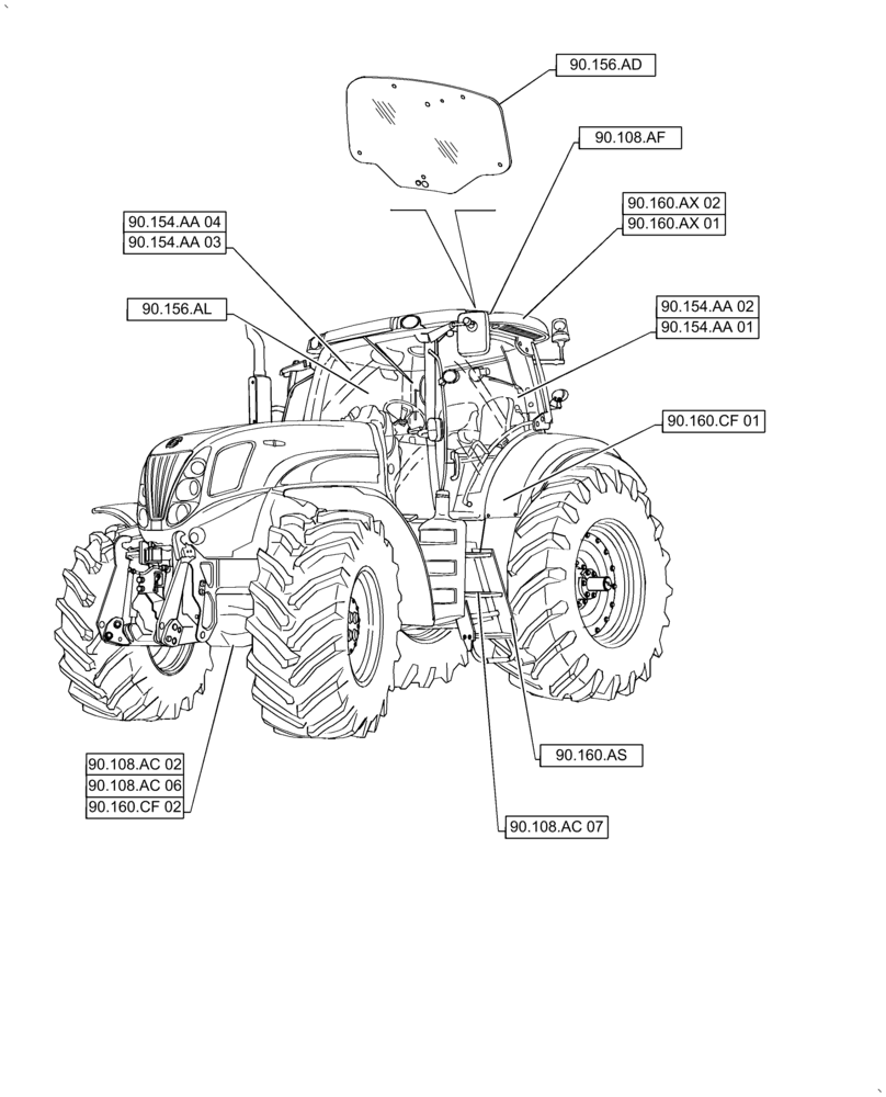 Схема запчастей Case IH PUMA 2304 - (90.000.00[02]) - SECTION INDEX - PLATFORM, CAB, BODYWORK & DECALS (90) - PLATFORM, CAB, BODYWORK AND DECALS