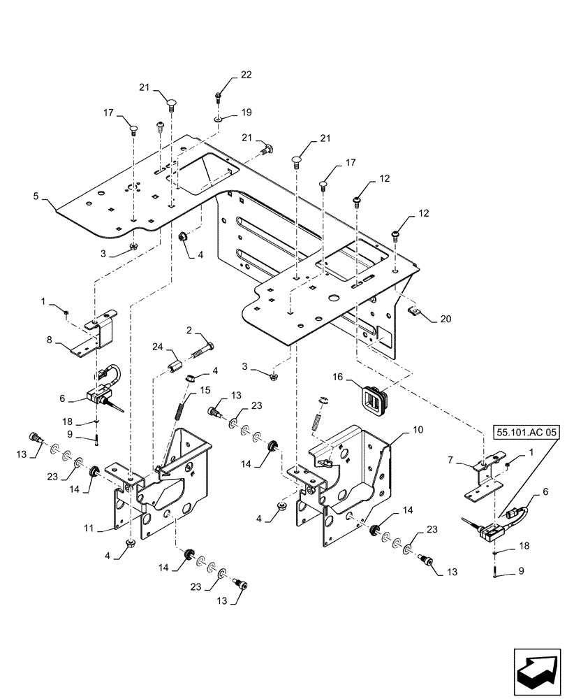 Схема запчастей Case IH SR240 - (29.200.AI[02]) - HANDLE MOUNTING W/ FOOT CONTROLS (17-SEPT-2015 & PRIOR) (29) - HYDROSTATIC DRIVE