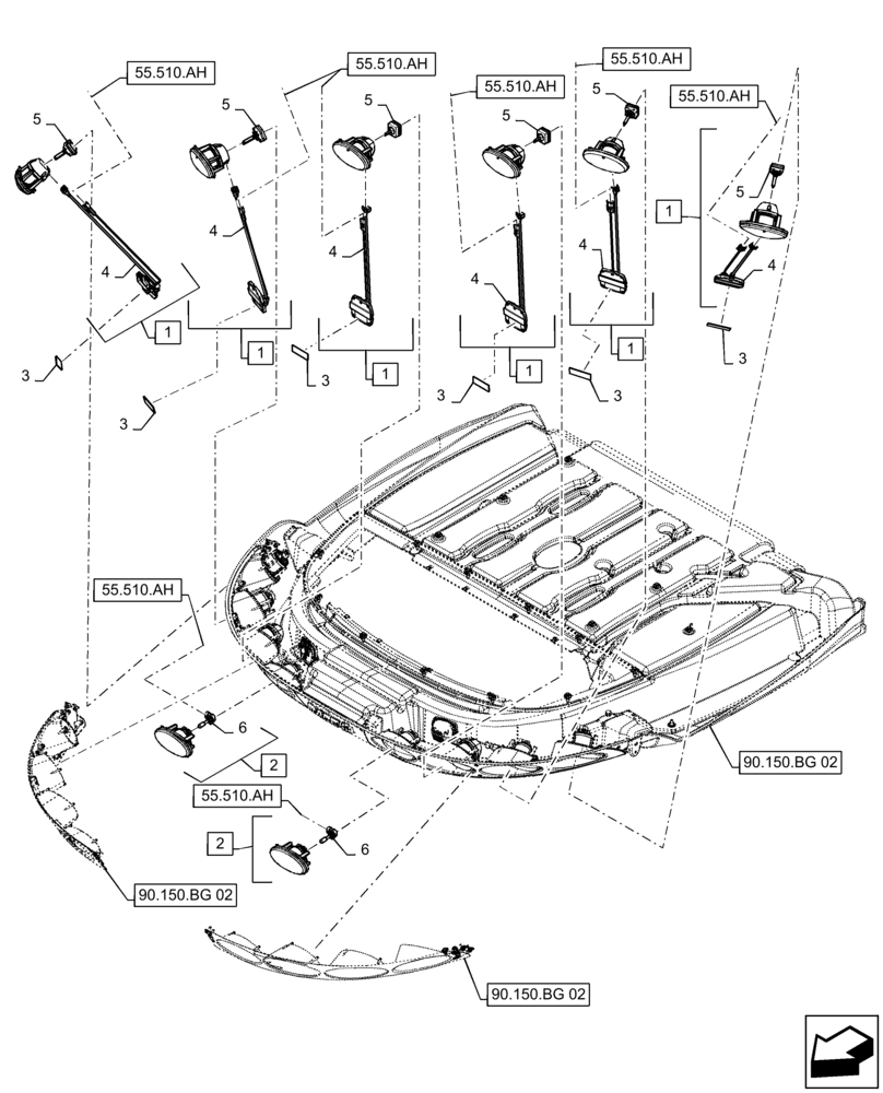 Схема запчастей Case IH 7140 - (55.404.AQ[03]) - VAR - 425213 - WORKING LIGHT, HEADLIGHT (55) - ELECTRICAL SYSTEMS