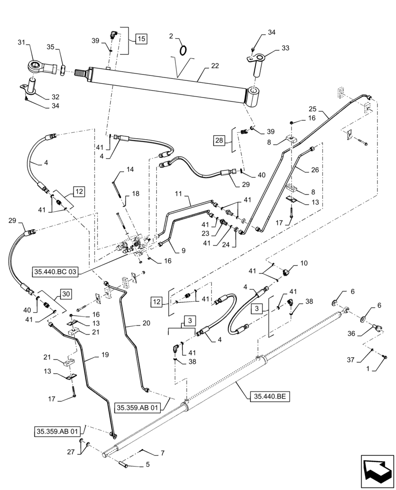 Схема запчастей Case IH 8240 - (35.440.AB[03]) - VAR - 425367, 425373 - HYDRAULIC SYSTEM, UNLOADING TUBE, EXTENSION, COVER (35) - HYDRAULIC SYSTEMS