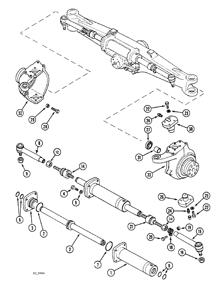 Схема запчастей Case IH 3220 - (5-040) - MECHANICAL FRONT DRIVE, STEERING CYLINDER AND TIE RODS (05) - STEERING