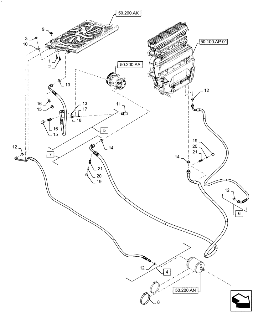 Схема запчастей Case IH SV300 - (50.200.BB) - AIR CONDITIONING, LINES (50) - CAB CLIMATE CONTROL