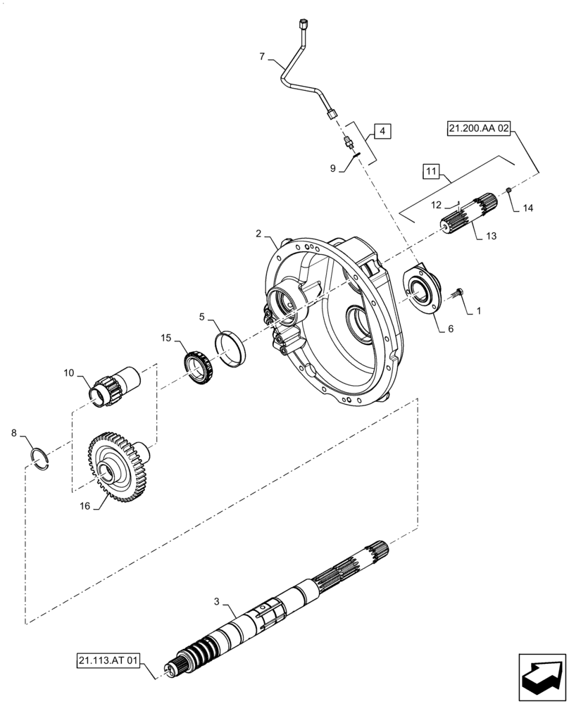 Схема запчастей Case IH MAGNUM 280 - (21.113.AT[03]) - VAR - 429331, 429332, 429333 - INPUT SHAFT, SPEED TRANSMISSION, POWERSHIFT, W/CREEPER OR 50 KPH (21) - TRANSMISSION