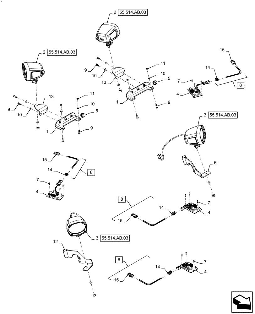 Схема запчастей Case IH PATRIOT 4440 - (55.514.AB[02]) - CAB ROOF LIGHTS, HID , ASSY (55) - ELECTRICAL SYSTEMS