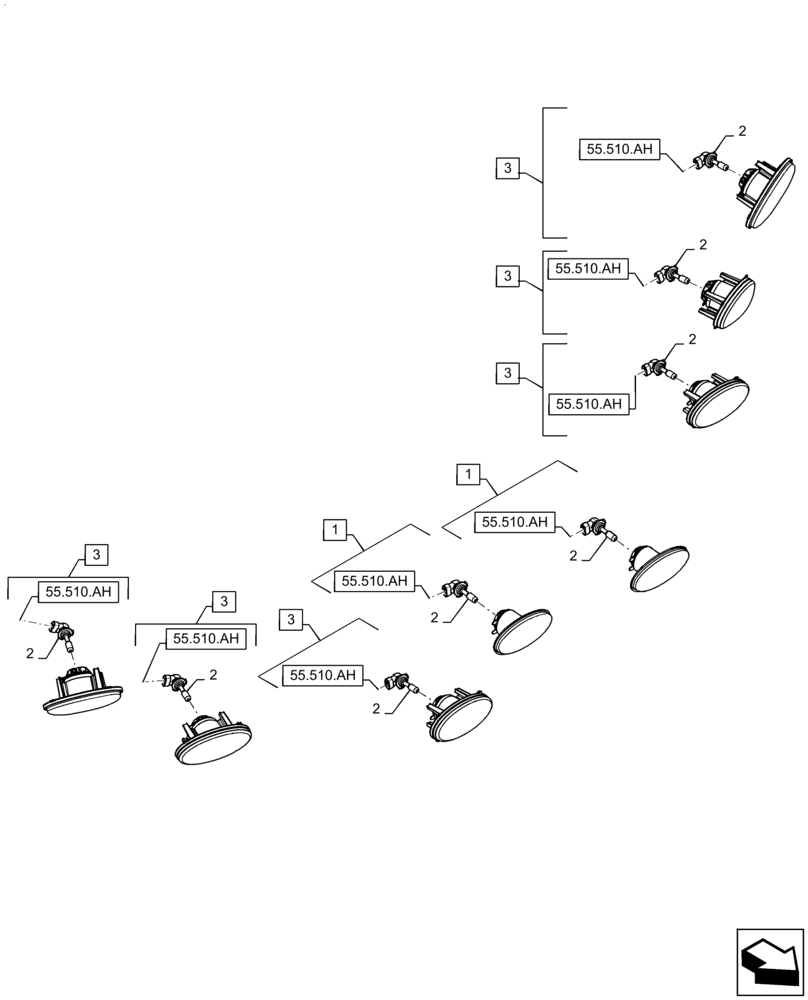 Схема запчастей Case IH 7140 - (55.404.AQ[01]) - VAR - 722811 - LIGHT, ROOF, STANDARD, HALOGEN (55) - ELECTRICAL SYSTEMS