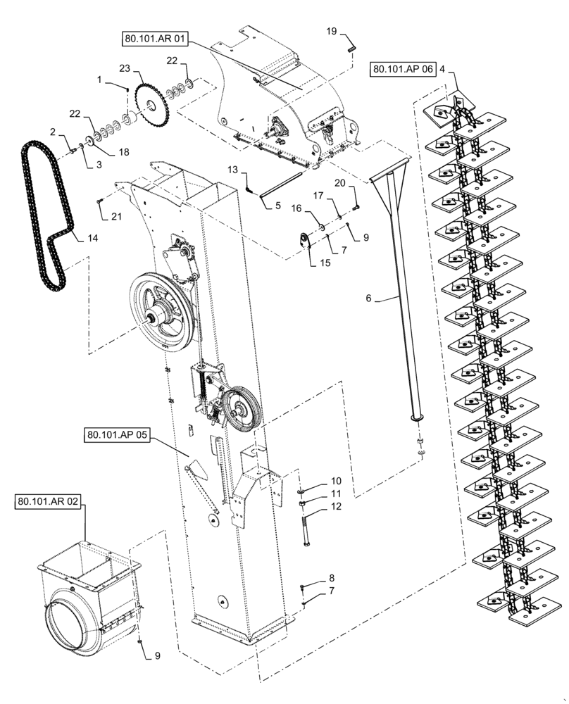 Схема запчастей Case IH 7230 - (80.101.AP[04]) - VAR - 425363 - CLEAN GRAIN ELEVATOR, EXTENDED LIFE, 2-SPEED, BSN YDG222004 (80) - CROP STORAGE/UNLOADING