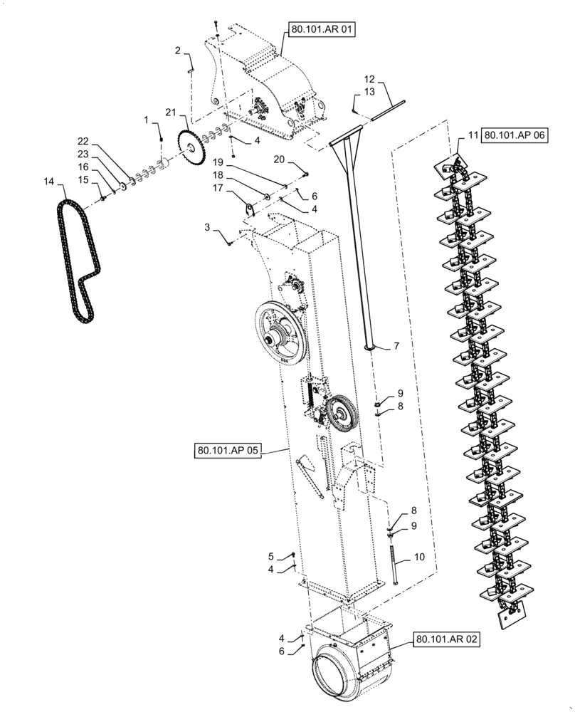Схема запчастей Case IH 7230 - (80.101.AP[03]) - VAR - 425241 - CLEAN GRAIN ELEVATOR, 2-SPEED, BSN YDG222004 (80) - CROP STORAGE/UNLOADING