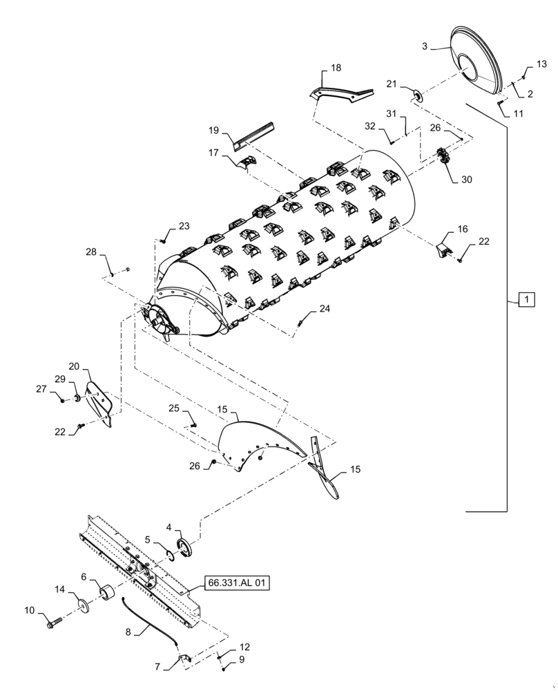 Схема запчастей Case IH 9230 - (66.331.AK[04]) - VAR - 425292 - THRESHING CYLINDER, ROTOR (66) - THRESHING