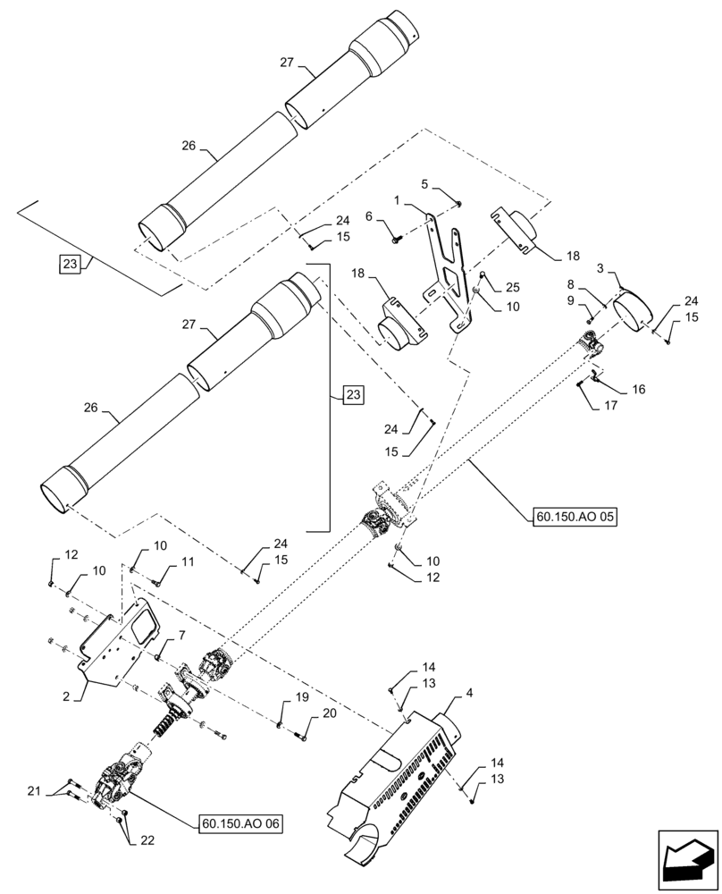 Схема запчастей Case IH 8240 - (60.150.AO[01]) - VAR - 425464 - DRIVE SHAFT, FEEDER (60) - PRODUCT FEEDING