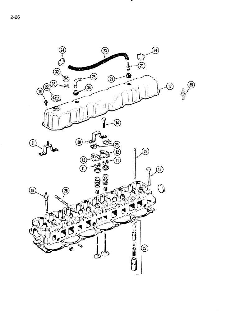 Схема запчастей Case IH 5000 - (2-26) - CYLINDER HEAD, C-258 ENGINE P.I.N. 9001 THROUGH 10008, C-258 ENGINE P.I.N. 372001 AND AFTER (02) - ENGINE