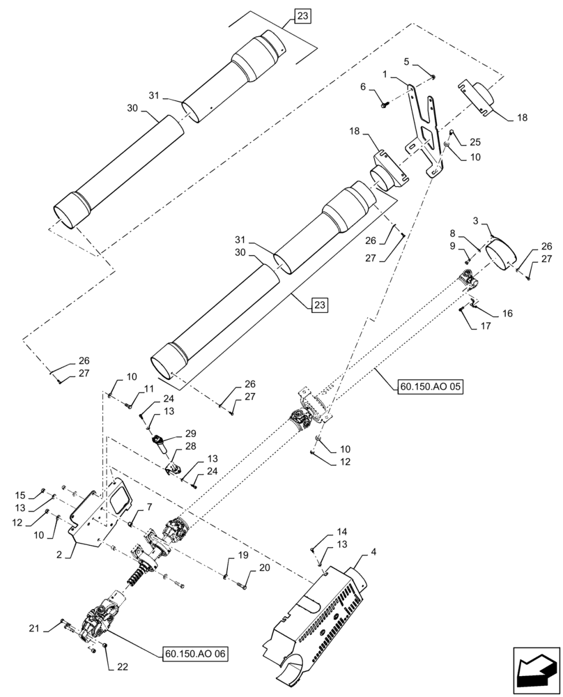 Схема запчастей Case IH 8240 - (60.150.AO[03]) - VAR - 425361 - DRIVE SHAFT, FEEDER (60) - PRODUCT FEEDING