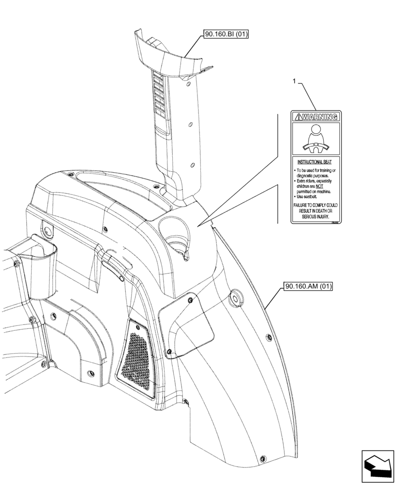 Схема запчастей Case IH FARMALL 120C - (90.108.AC[09]) - VAR - 334183, 744588 - WARNING DECAL, CAB (90) - PLATFORM, CAB, BODYWORK AND DECALS