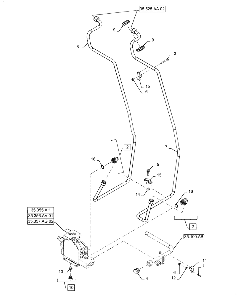 Схема запчастей Case IH TR310 - (35.525.AA[01]) - AUXILIARY HYDRAULIC, STANDARD , CHASSIS MOUNTED (35) - HYDRAULIC SYSTEMS