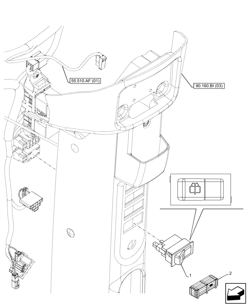 Схема запчастей Case IH FARMALL 120C - (55.518.AY[02]) - VAR - 334183, 744588 - WINDSHIELD WIPER SWITCH, DELUXE CAB (55) - ELECTRICAL SYSTEMS