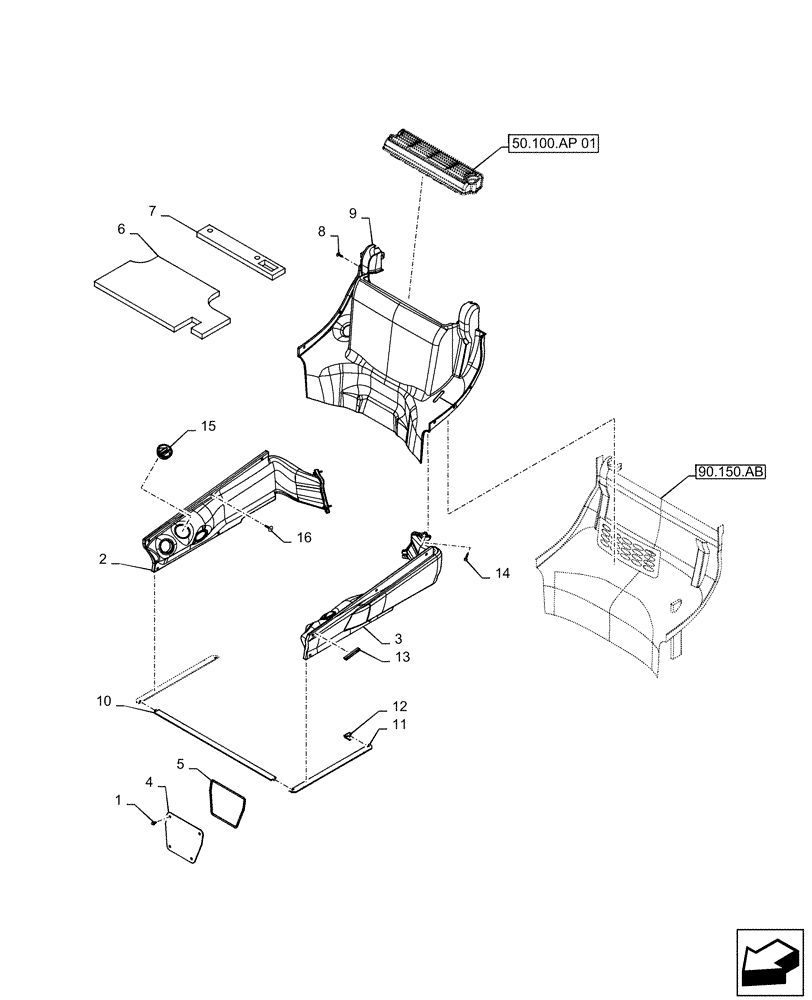 Схема запчастей Case IH SV280 - (90.160.CK[02]) - INSIDE TRIM PANEL (90) - PLATFORM, CAB, BODYWORK AND DECALS