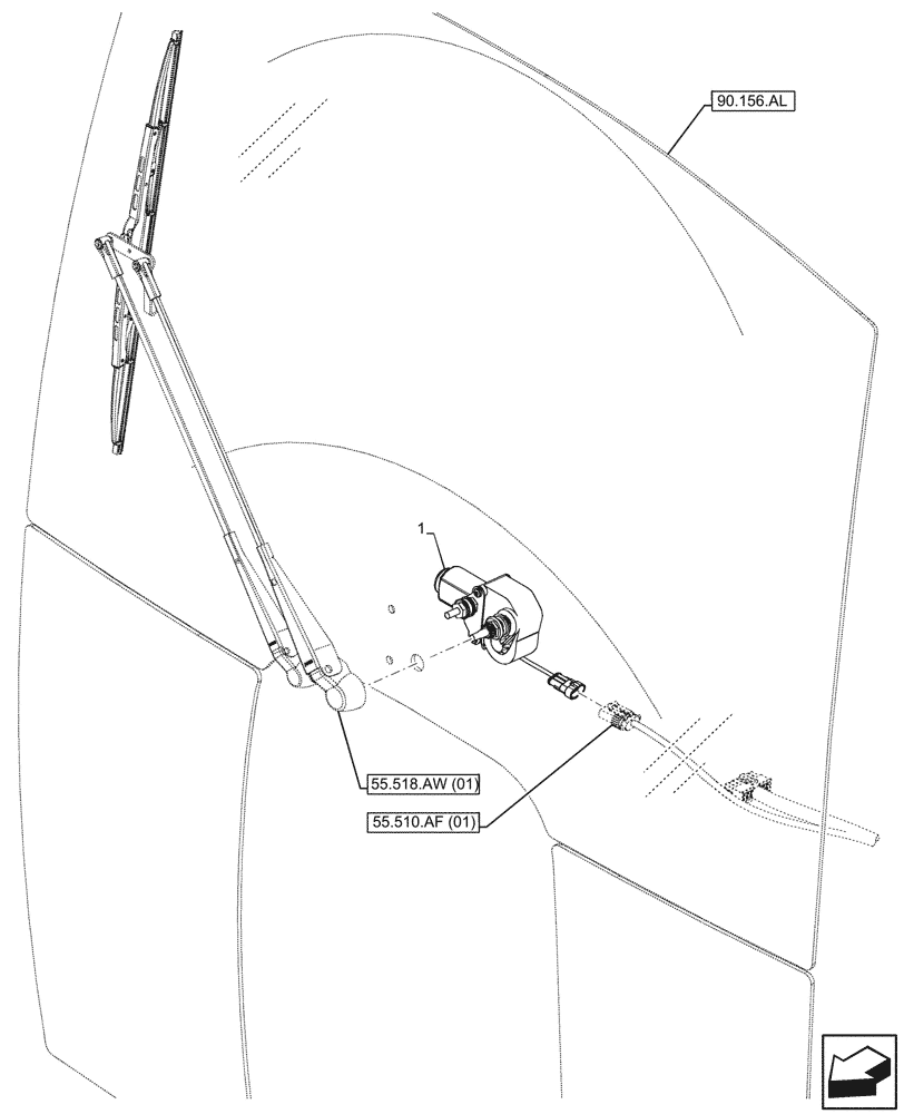 Схема запчастей Case IH FARMALL 110C - (55.518.AZ) - VAR - 334183, 334211, 391606, 743496, 743573, 744588 - WINDSHIELD WIPER, MOTOR (55) - ELECTRICAL SYSTEMS