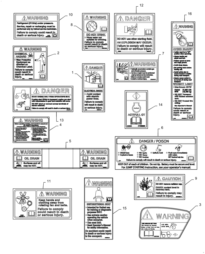 Схема запчастей Case IH PATRIOT 3240 - (90.108.AC[06]) - DECALS, SAFETY, 3240, TURKEY (90) - PLATFORM, CAB, BODYWORK AND DECALS