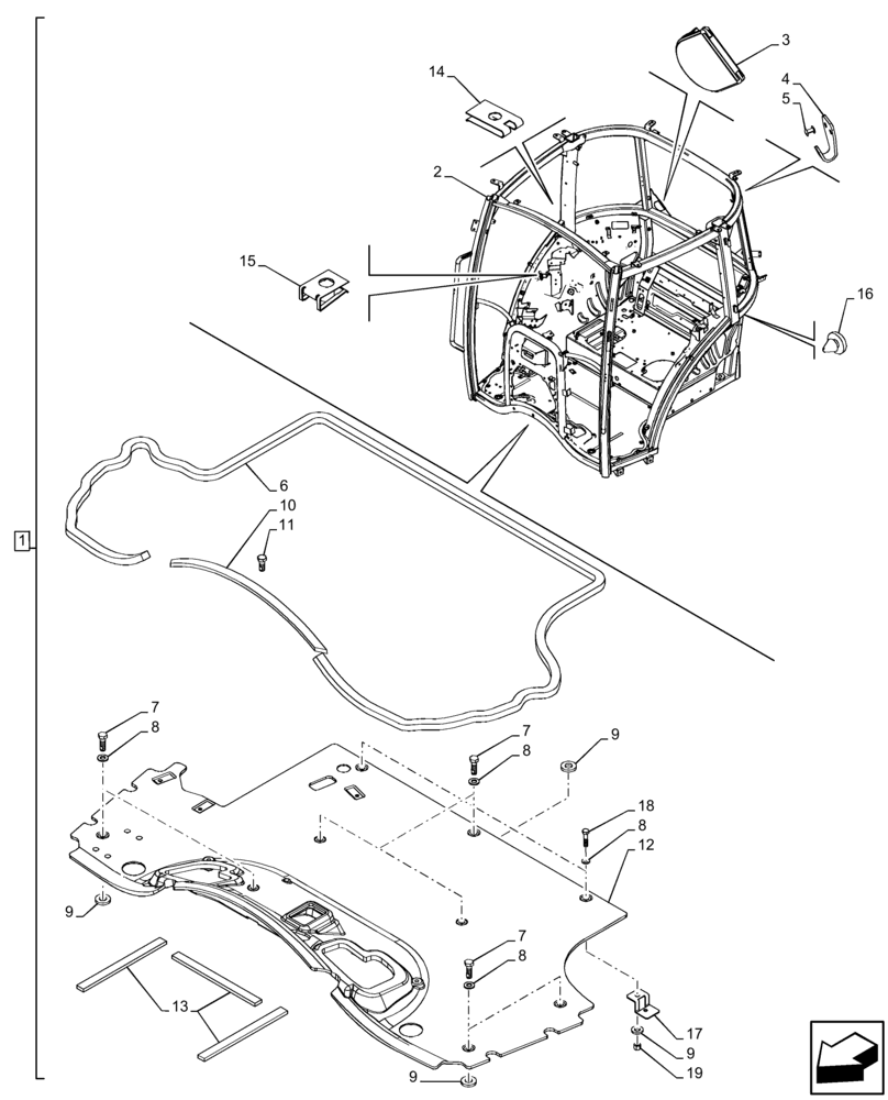 Схема запчастей Case IH FARMALL 120C - (90.150.AC[03]) - VAR - 334183, 334211, 391606, 743496, 743573, 744588 - CAB FRAME, HI-LO (90) - PLATFORM, CAB, BODYWORK AND DECALS