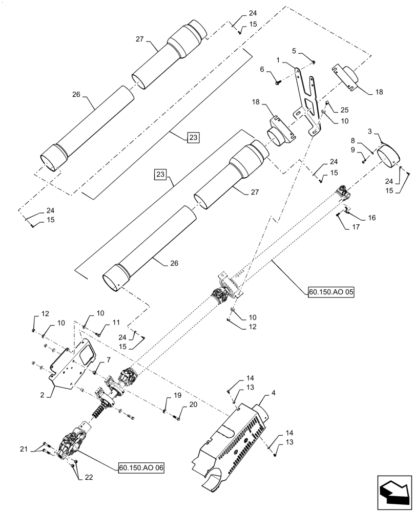 Схема запчастей Case IH 7240 - (60.150.AO[02]) - VAR - 425465 - DRIVE SHAFT, FEEDER (60) - PRODUCT FEEDING