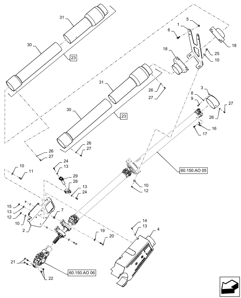 Схема запчастей Case IH 7230 - (60.150.AO[04]) - VAR - 425362 - DRIVE SHAFT, FEEDER (60) - PRODUCT FEEDING