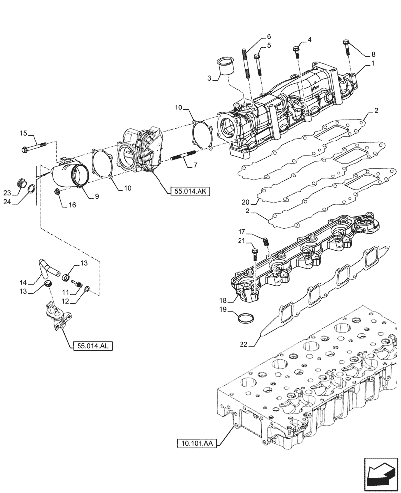 Схема запчастей Case IH F5GFL413A B007 - (10.254.AM) - INTAKE & EXHAUST MANIFOLD (10) - ENGINE