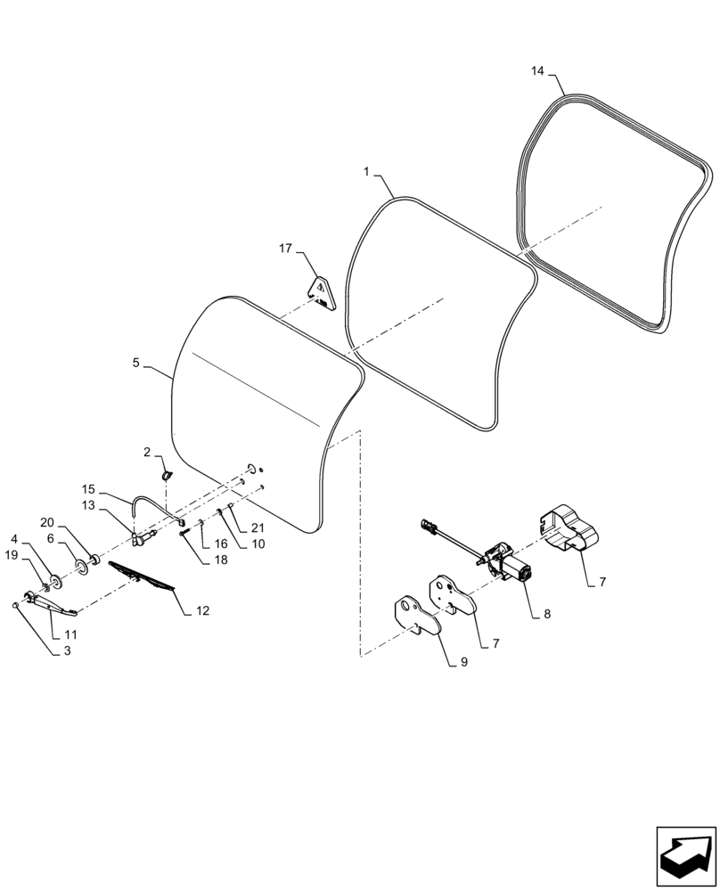 Схема запчастей Case IH SV300 - (90.156.AB[02]) - REAR WINDOW, WIPER AND WASHER (90) - PLATFORM, CAB, BODYWORK AND DECALS