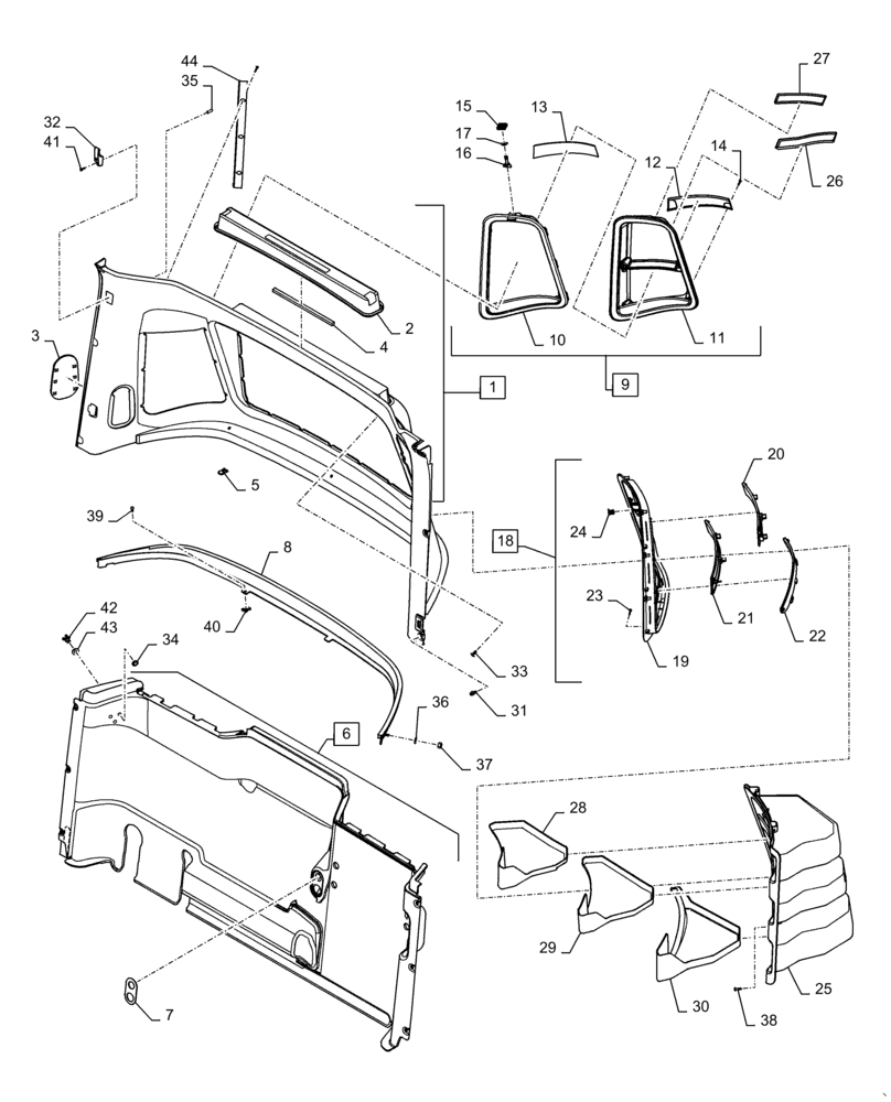 Схема запчастей Case IH 6140 - (90.160.AH[03]) - VAR - 425358 - PANEL, CAB, REAR (90) - PLATFORM, CAB, BODYWORK AND DECALS