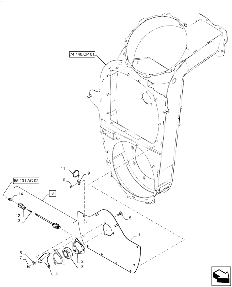 Схема запчастей Case IH 7240 - (74.140.CS) - BEARING HOUSING, TAILINGS DELIVERY (74) - CLEANING