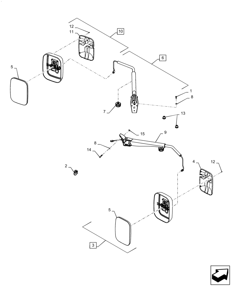 Схема запчастей Case IH MAGNUM 260 - (90.118.BM[01]) - REAR VIEW MIRRORS, EXTERNAL, REMOTE CONTROL (90) - PLATFORM, CAB, BODYWORK AND DECALS