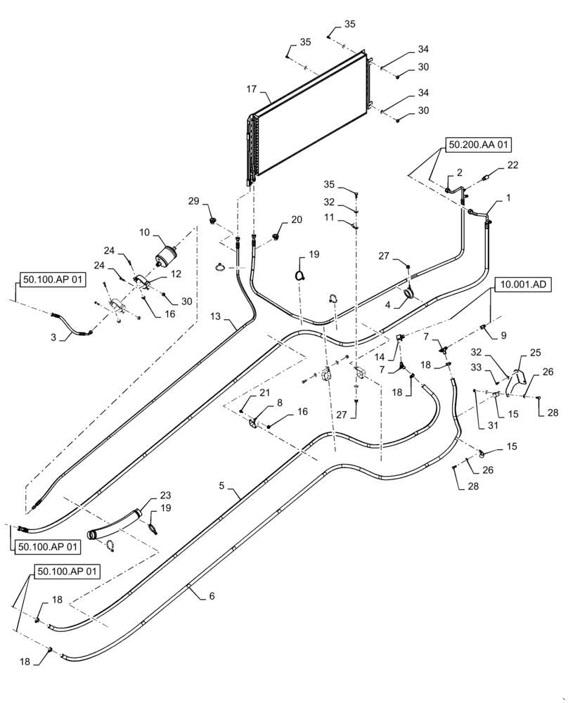 Схема запчастей Case IH 7230 - (50.200.AB[01]) - HVAC HOSES,7230 T2 (50) - CAB CLIMATE CONTROL