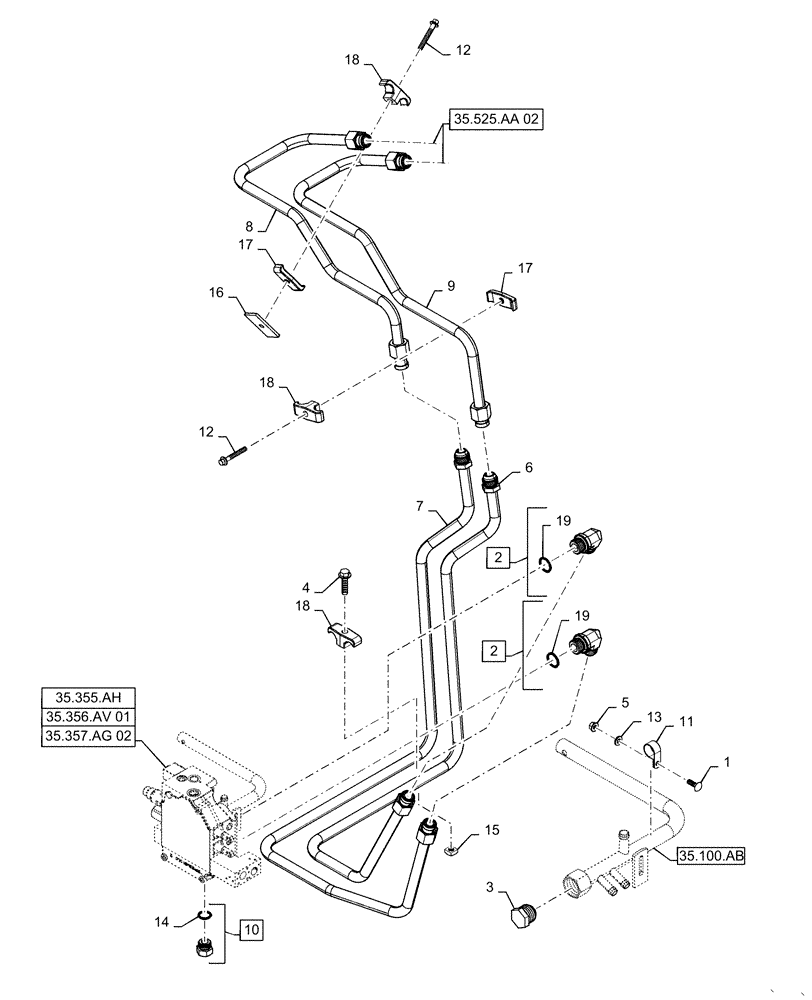Схема запчастей Case IH SV300 - (35.525.AA[01]) - AUXILIARY HYDRAULIC, STANDARD , CHASSIS MOUNTED (35) - HYDRAULIC SYSTEMS
