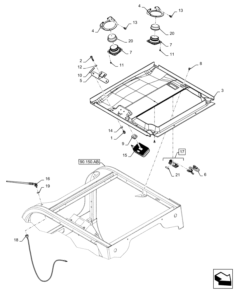 Схема запчастей Case IH SV280 - (90.160.AX[02]) - HEADLINER, RADIO (90) - PLATFORM, CAB, BODYWORK AND DECALS