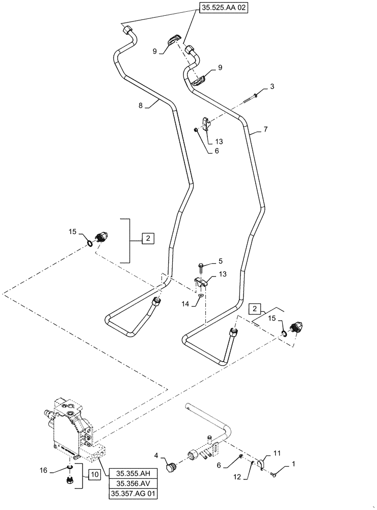 Схема запчастей Case IH SR270 - (35.525.AA[01]) - AUXILIARY HYDRAULIC, STANDARD , CHASSIS MOUNTED (35) - HYDRAULIC SYSTEMS