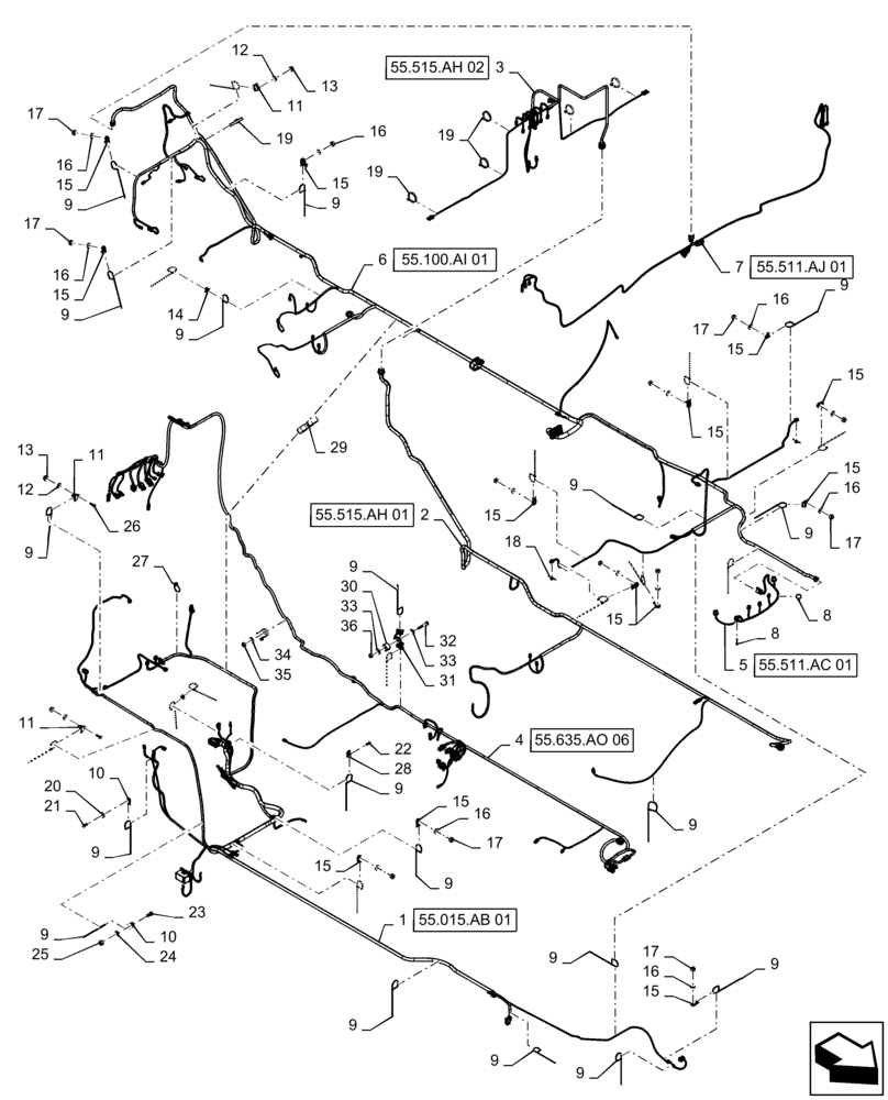 Схема запчастей Case IH PATRIOT 3340 - (55.100.AI[03]) - MAIN FRAME HARNESS, MOUNTING PARTS (55) - ELECTRICAL SYSTEMS
