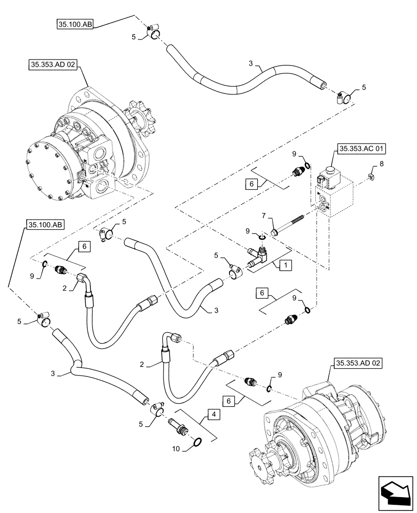 Схема запчастей Case IH SV300 - (35.353.AC[04]) - BRAKE LINES (35) - HYDRAULIC SYSTEMS