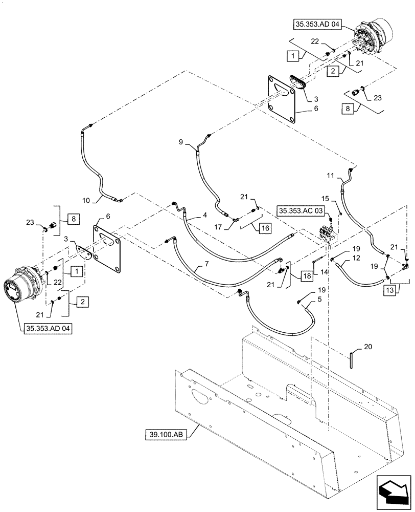 Схема запчастей Case IH TR340 - (35.353.AE[02]) - HYDROSTATIC MOTOR LINES, ELECTRONIC CONTROLS (02-OCT-2016 & PRIOR) (35) - HYDRAULIC SYSTEMS