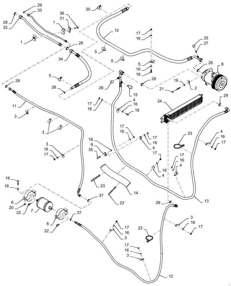 Схема запчастей Case IH STEIGER 550 - (50.200.01) - AIR CONDITIONING - PLUMBING, COMPRESSOR, RECEIVER-DRYER (50) - CAB CLIMATE CONTROL