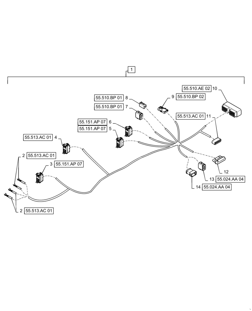 Схема запчастей Case IH TITAN 3040 - (55.510.AE[03]) - RH CONSOLE HARNESS, BARE CHASSIS (55) - ELECTRICAL SYSTEMS