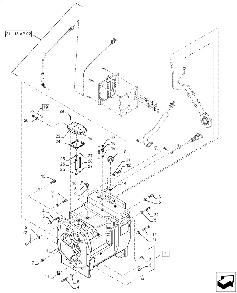 Схема запчастей Case IH MAGNUM 280 - (21.113.AP[01]) - VAR - 429330, 429331, 429332, 429333 - POWERSHIFT - SPEED TRANSMISSION HOUSING - BSN ZFRF03732 (21) - TRANSMISSION