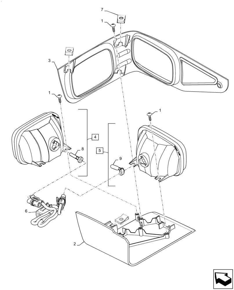 Схема запчастей Case IH SR200 - (55.404.AL[03]) - STANDARD , LIGHT ASSY, 90 DEGREE, RH (55) - ELECTRICAL SYSTEMS
