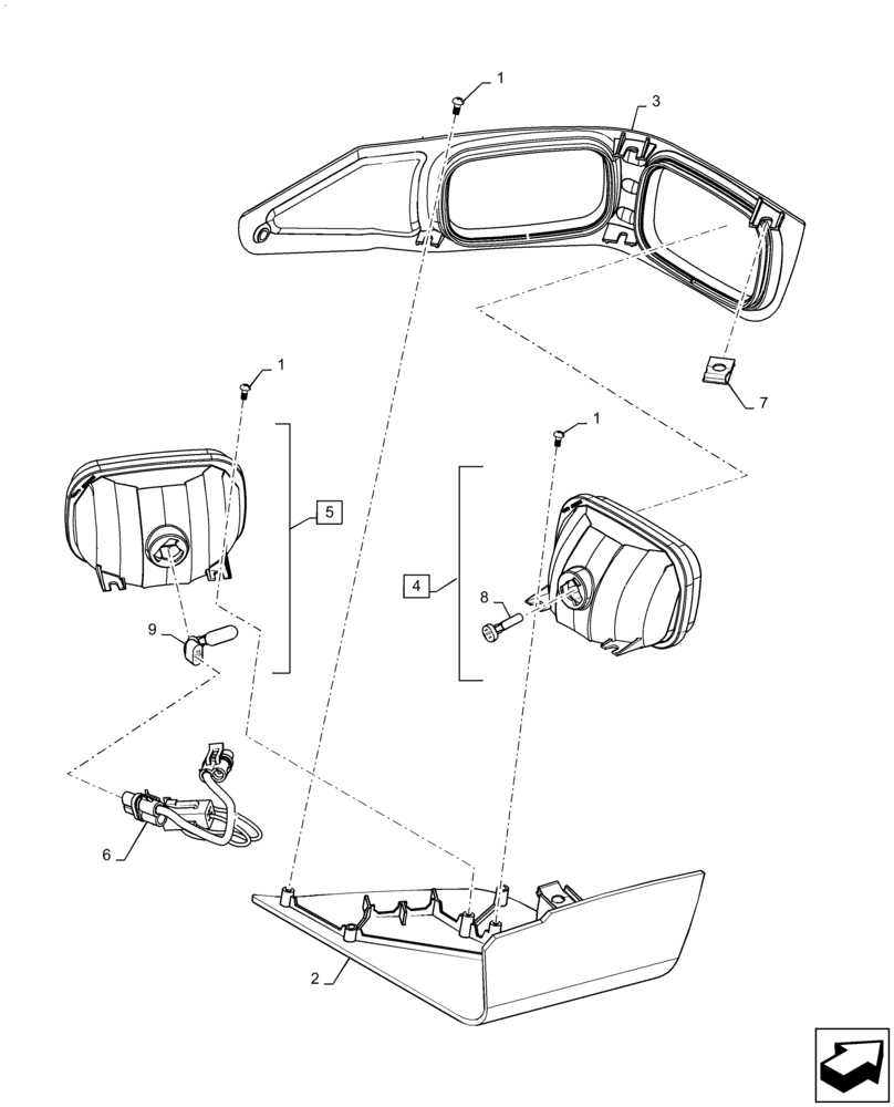 Схема запчастей Case IH SV280 - (55.404.AL[01]) - LH LIGHT ASSY, W/ CORNER LIGHT (55) - ELECTRICAL SYSTEMS