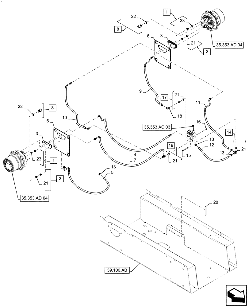 Схема запчастей Case IH TR340 - (35.353.AE[01]) - HYDROSTATIC MOTOR LINES, 2-SPEED MECHANICAL CONTROLS (02-OCT-2016 & PRIOR) (35) - HYDRAULIC SYSTEMS