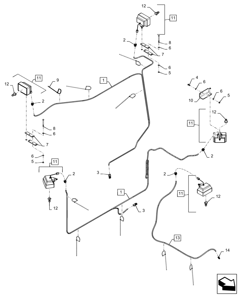 Схема запчастей Case IH 2240 - (55.404.BS[01]) - MIDSHIP LIGHT PACKAGE (55) - ELECTRICAL SYSTEMS