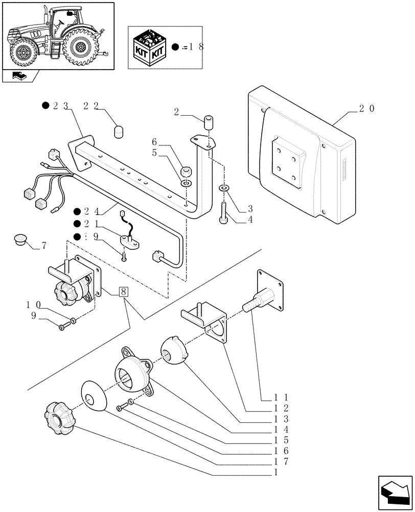 Схема запчастей Case IH MAXXUM 120 - (1.76.0/02[01]) - TOUCHSCREEN VIRTUAL TERMINAL (AFS PRO 600) AND REAR ISOBUS - BALEAR BAR MOUNTING (VAR.332761-337761) (06) - ELECTRICAL SYSTEMS
