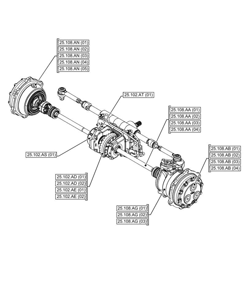 Схема запчастей Case IH FARMALL 120C - (25.000.00[03]) - SECTION INDEX - FRONT AXLE SYSTEM (25) - FRONT AXLE SYSTEM