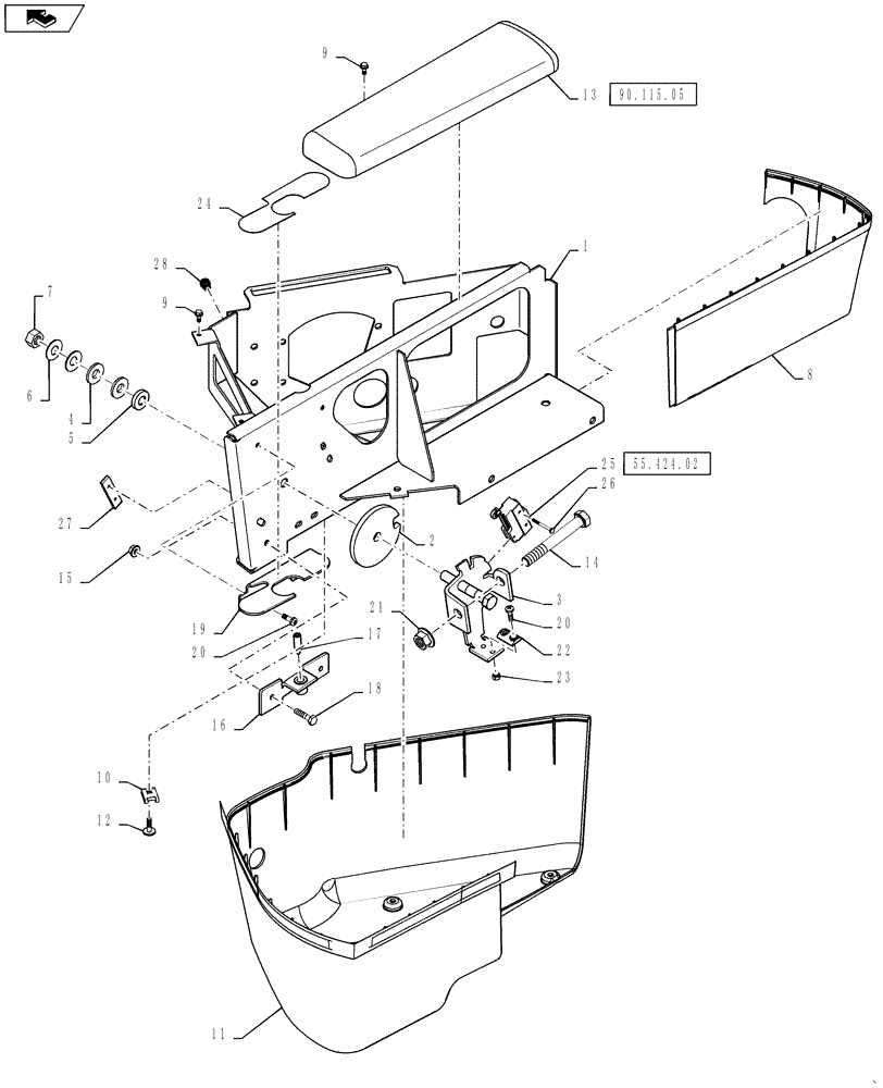 Схема запчастей Case IH TITAN 3530 - (90.115.02) - RH CONSOLE SUBASSEMBLY (90) - PLATFORM, CAB, BODYWORK AND DECALS